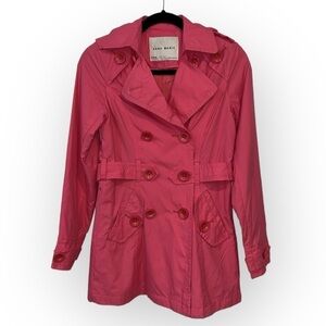ZARA Bright Pink Double Breasted Button Closure Lapel Collar Belted Coat Small
